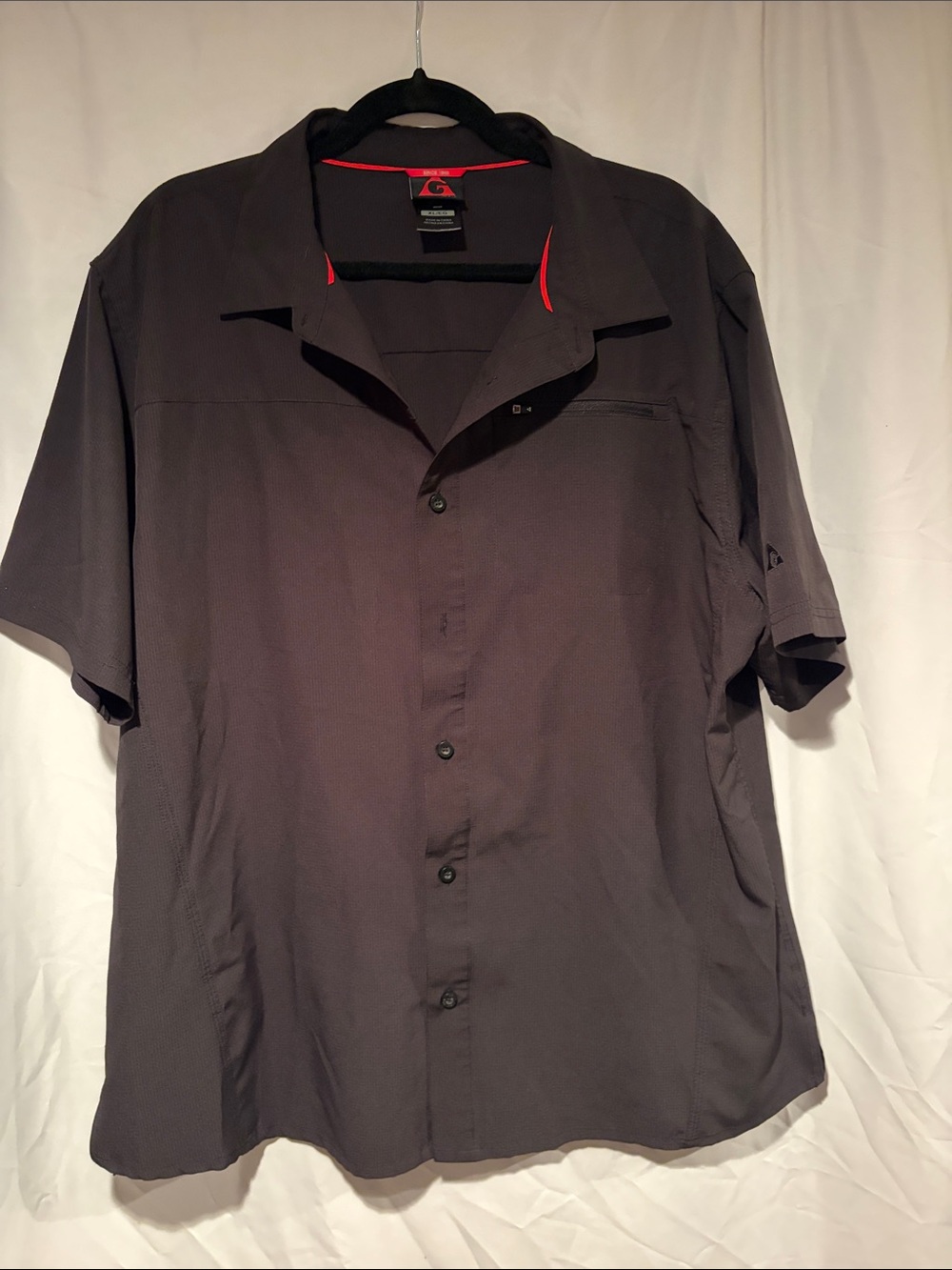 Gerry Men's Short-Sleeve Button-Down Shirt in Black with Red Collar Trim